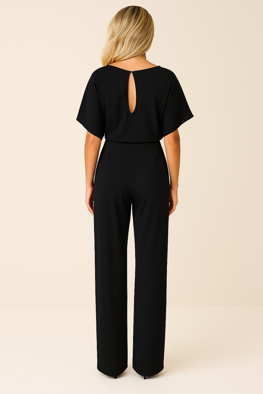 Damen Kurzarm Bindegürtel Weites-Bein Jumpsuit (9)