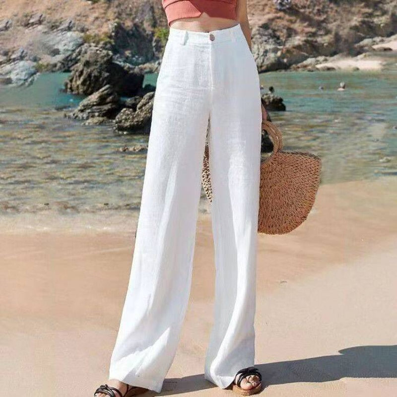 Damenhose | Klassische Hose mit weitem w kolorze Biały