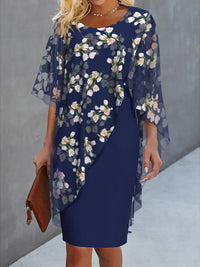 Jade | Women's Floral Dress with Chiffon Cape