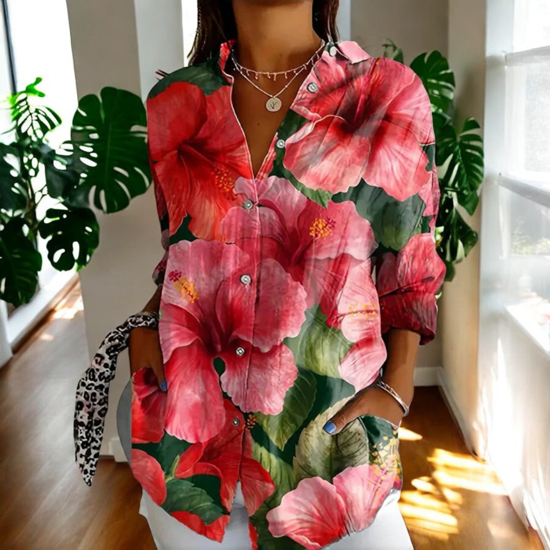 Damska bluzka vintage z kwiatowym wzorem w kolorze Pink Flowers