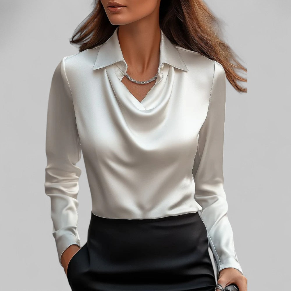 Damska elegancka bluzka satynowa ze zwiewnym krojem w kolorze Biały