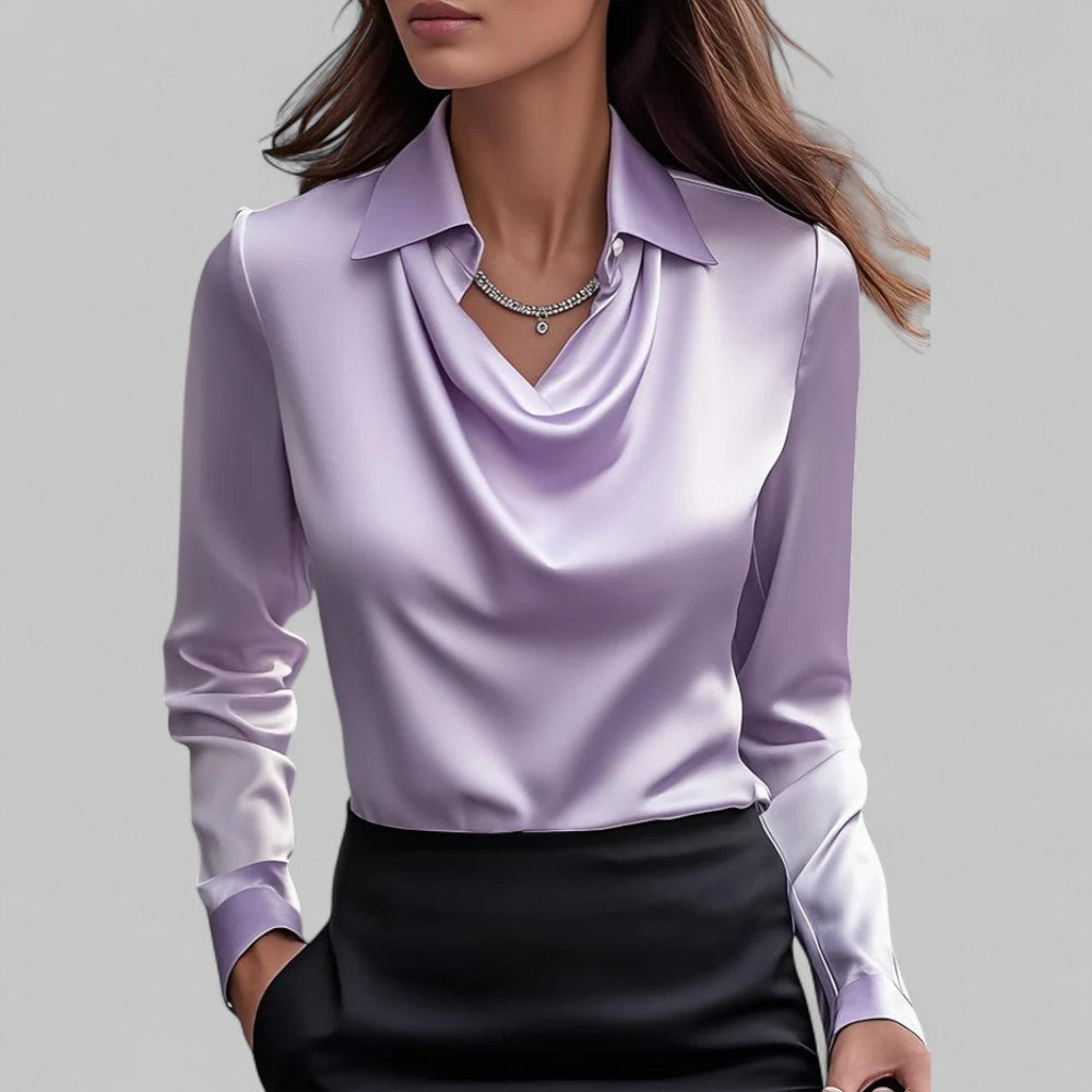 Damska elegancka bluzka satynowa ze zwiewnym krojem w kolorze Fioletowy