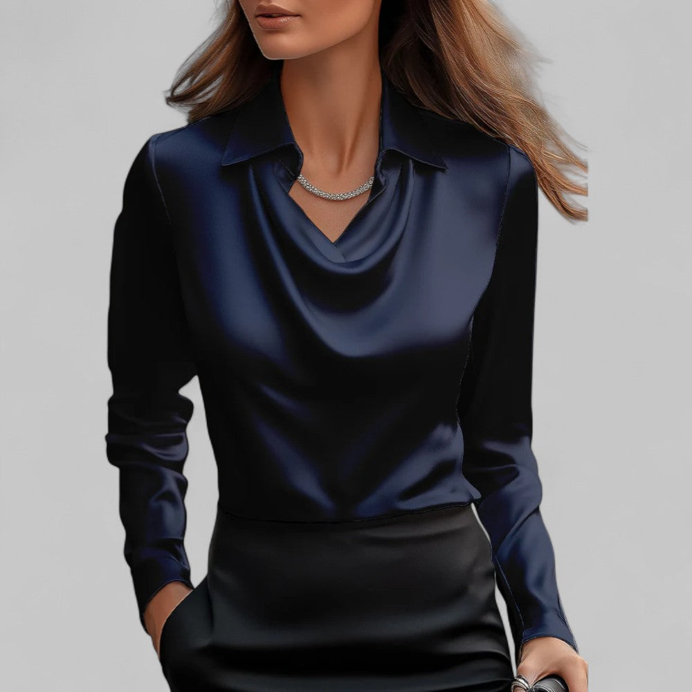 Damska elegancka bluzka satynowa ze zwiewnym krojem w kolorze Granatowy