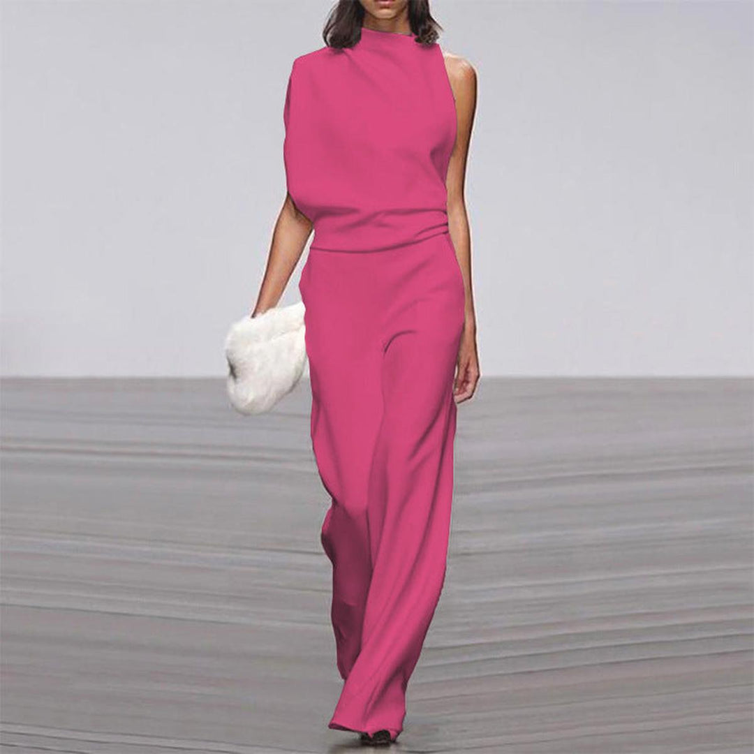 Damska kombinezka asymetryczna z szerokimi nogawkami w kolorze Fuchsia