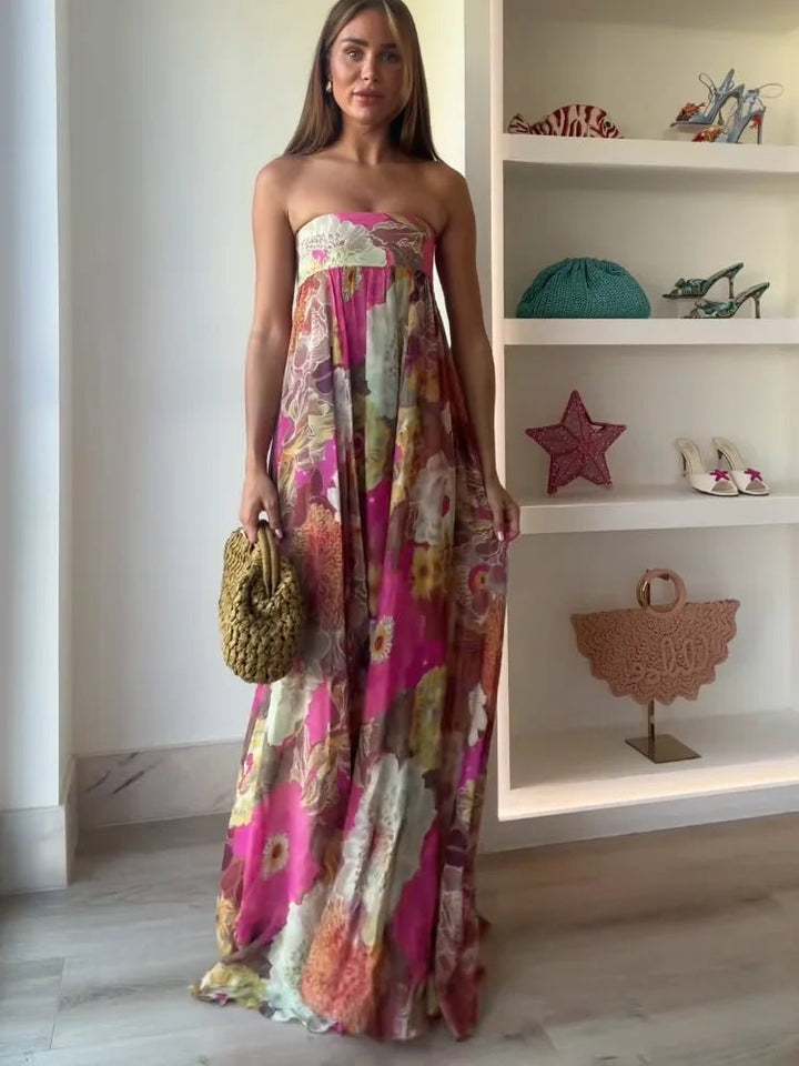 Damska kwiatowa sukienka maxi na wesele