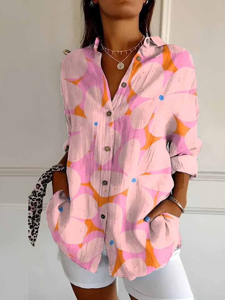 Damska lniana bluzka na lato w kolorze Pink Floral