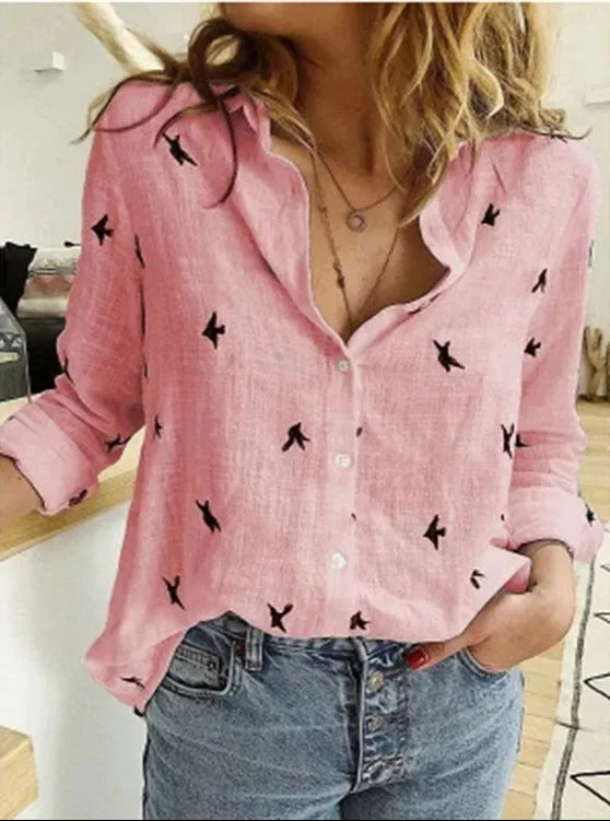 Damska lniana bluzka w stylu vintage w kolorze Różowy