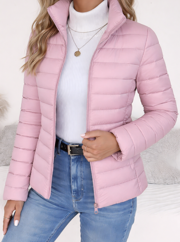 Damska pikowana kurtka slim fit w kolorze Różowy
