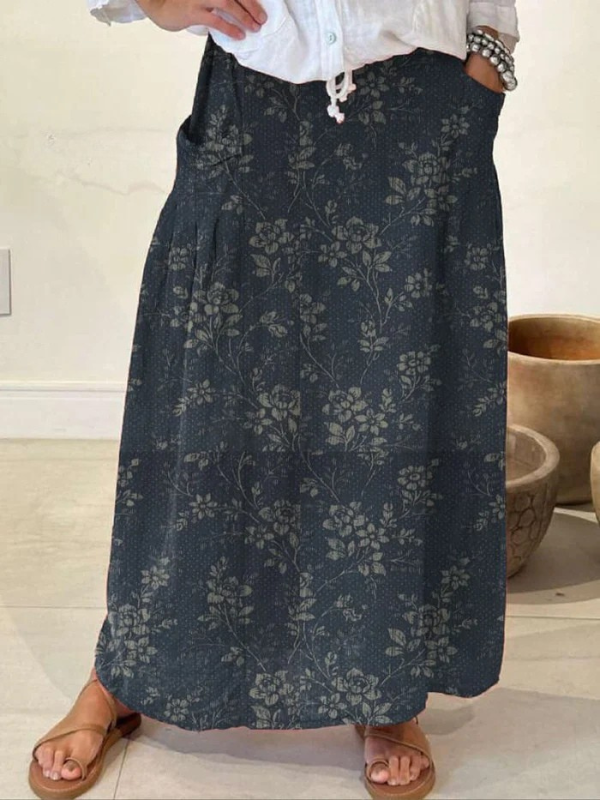 Damska spódnica lniana w stylu vintage w kolorze NavyBlue