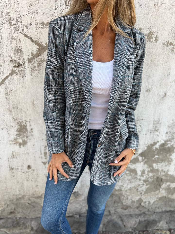 Damski elegancki blazer w kratę w kolorze Czarny