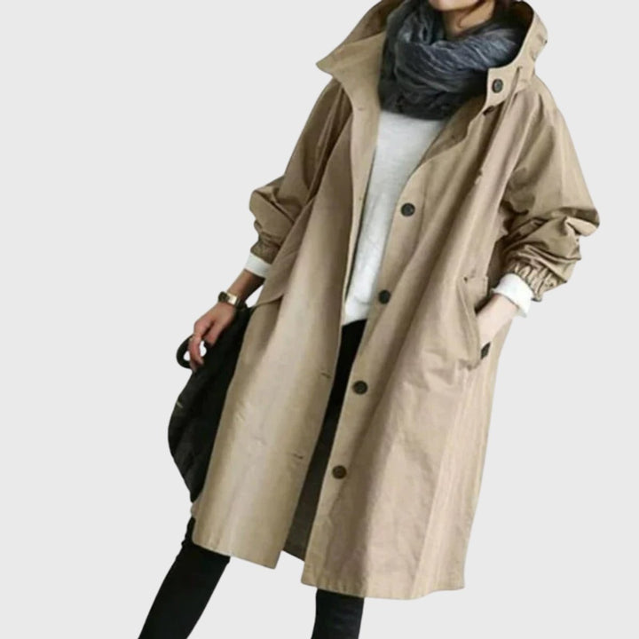 Damski elegancki trenchcoat midi z kapturem w kolorze Brązowy