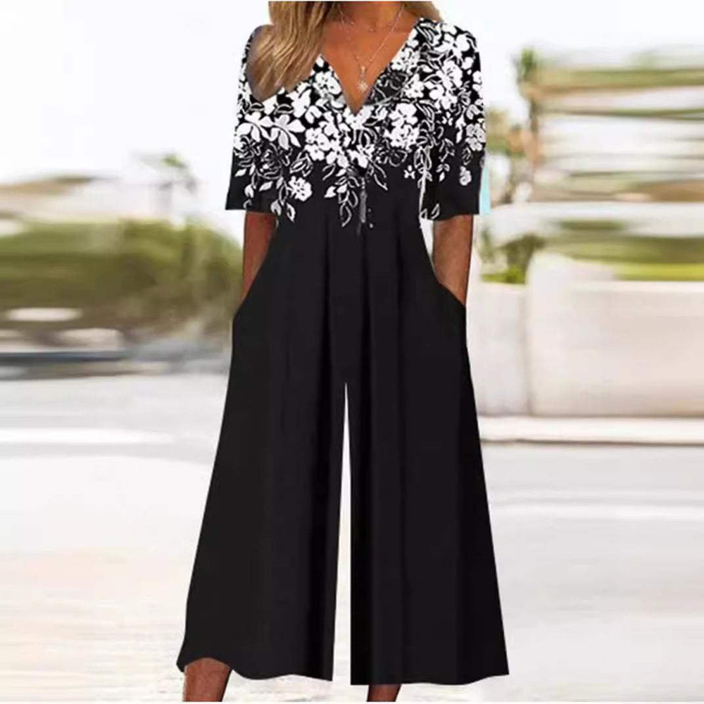 Damski jumpsuit w stylu boho na lato w kolorze Czarny