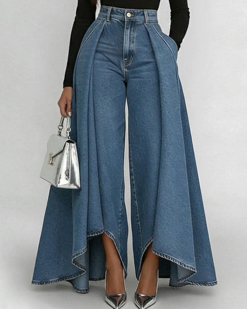 Damskie eleganckie szerokie spodnie w kolorze Blau Jeans