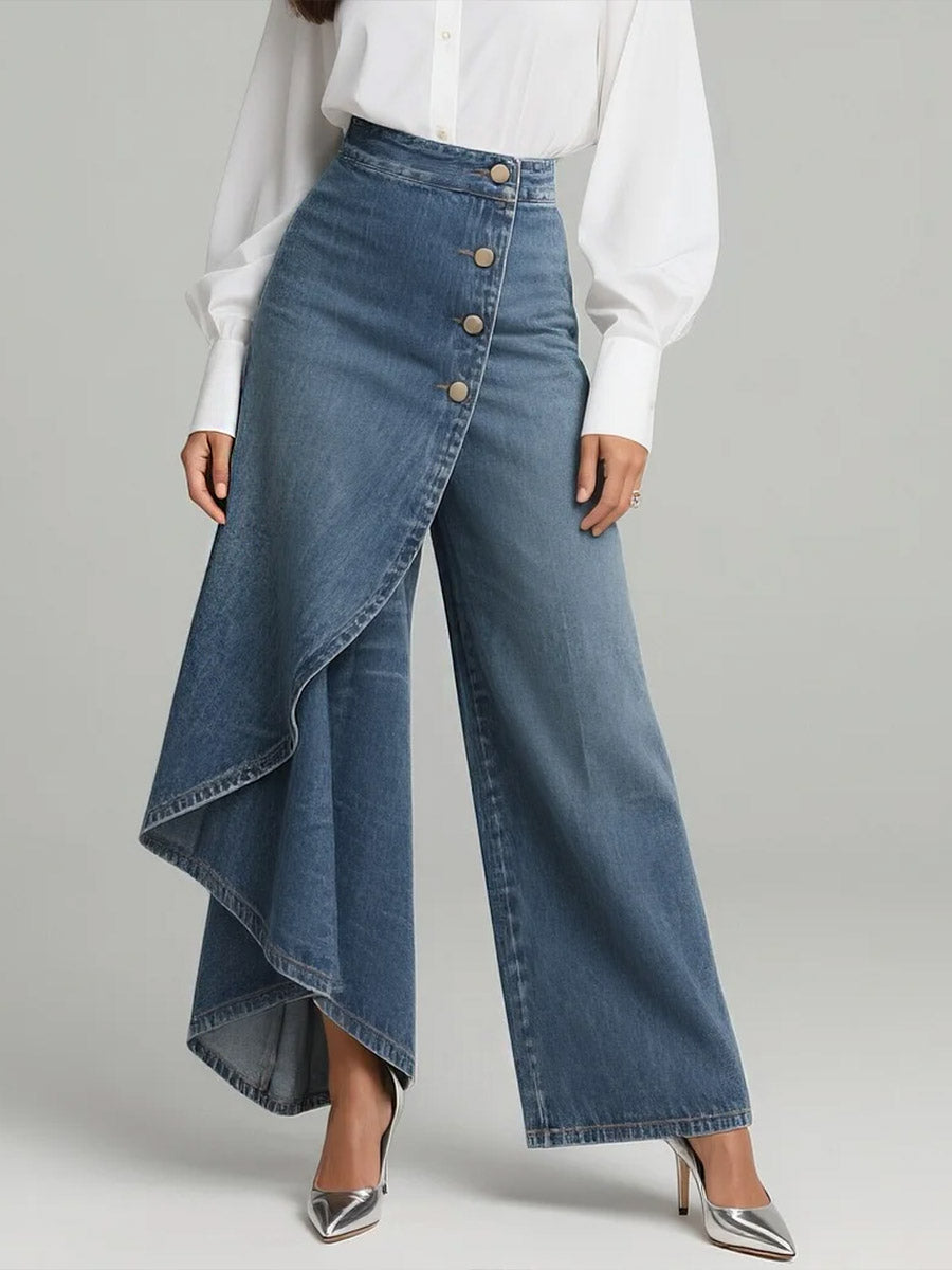 Damskie Jeans Szerokie o Wysokiej Tali w kolorze Niebieski