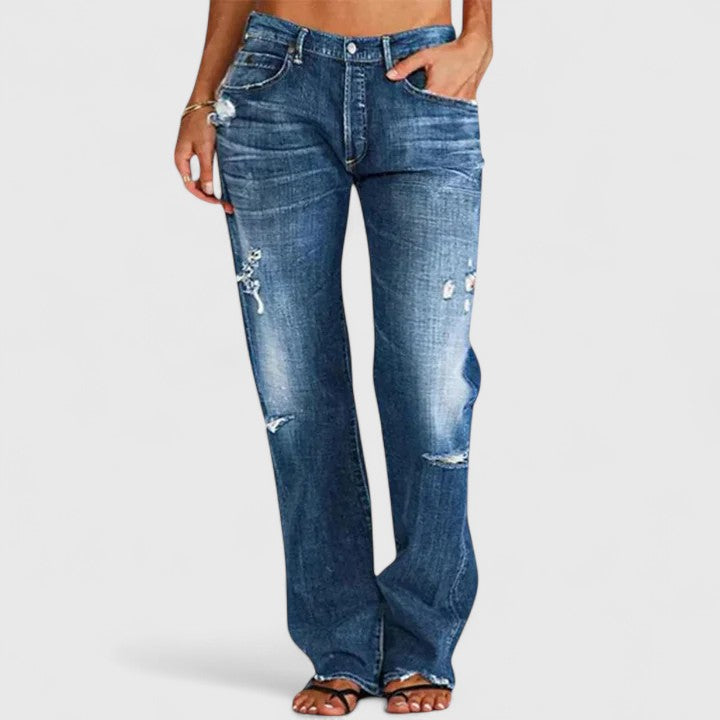 Damskie jeansy vintage z luźnym krojem w kolorze Ciemny Niebieski