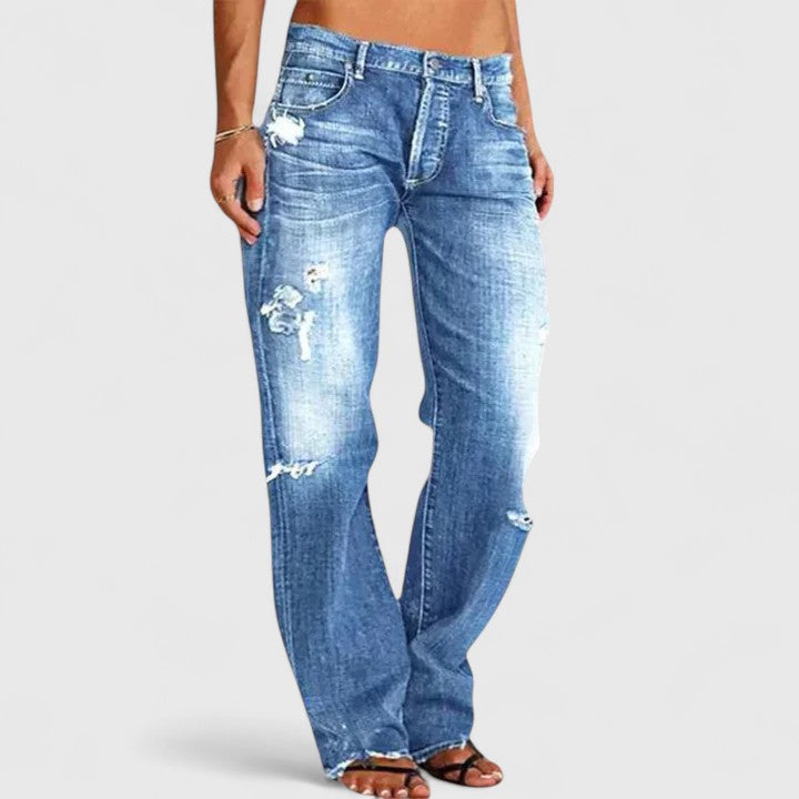 Damskie jeansy vintage z luźnym krojem w kolorze Niebieski