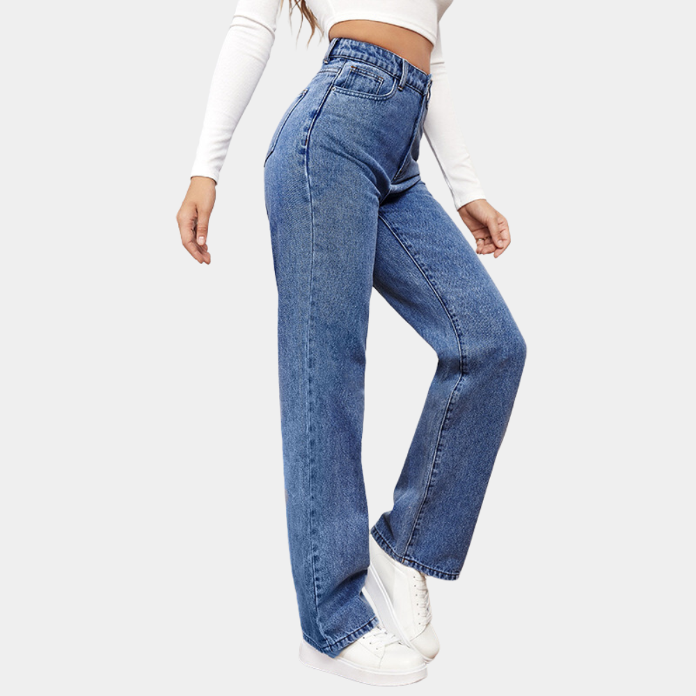 Damskie klasyczne jeans wysoki stan w kolorze Ciemny Niebieski 2