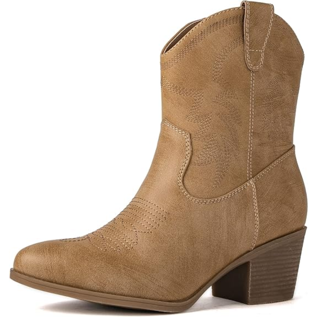 Damskie klasyczne półwysokie buty kowbojskie w kolorze Khaki
