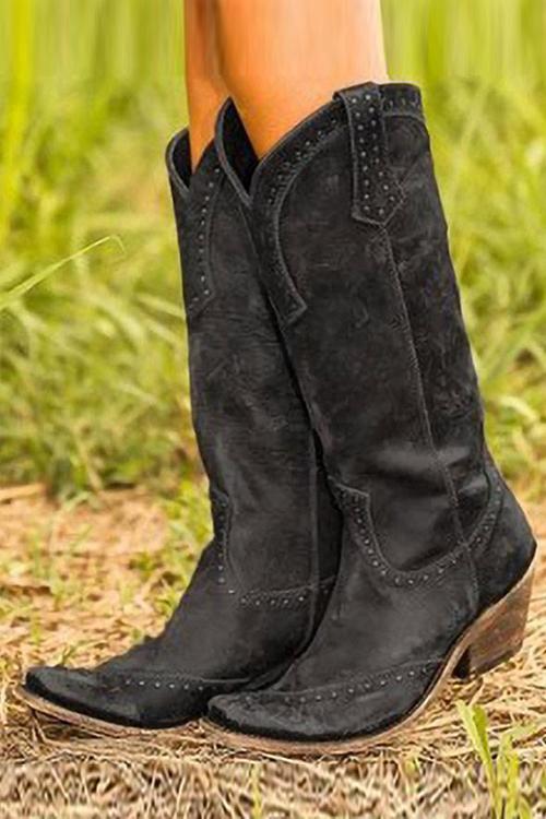 Damskie skórzane buty kowbojskie w kolorze Czarny
