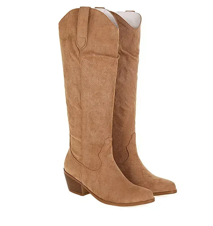 Damskie skórzane buty kowbojskie do kolana (4)