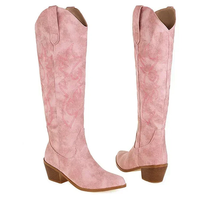 Damskie skórzane buty kowbojskie do kolana (5)