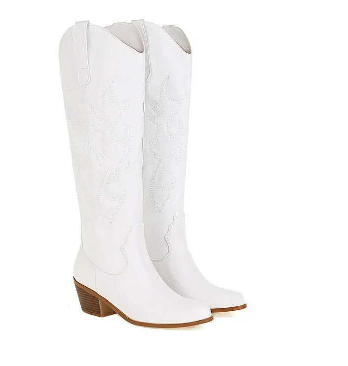 Damskie skórzane buty kowbojskie do kolana (6)