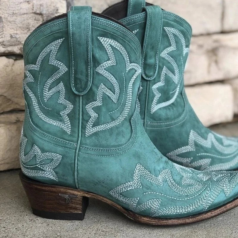 Damskie skórzane buty kowbojskie haftowane (3)