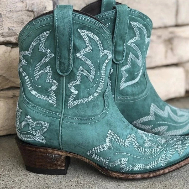 Damskie skórzane buty kowbojskie haftowane (3)