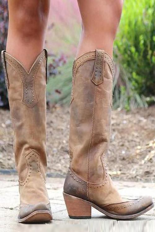 Damskie skórzane buty kowbojskie w kolorze Żółty