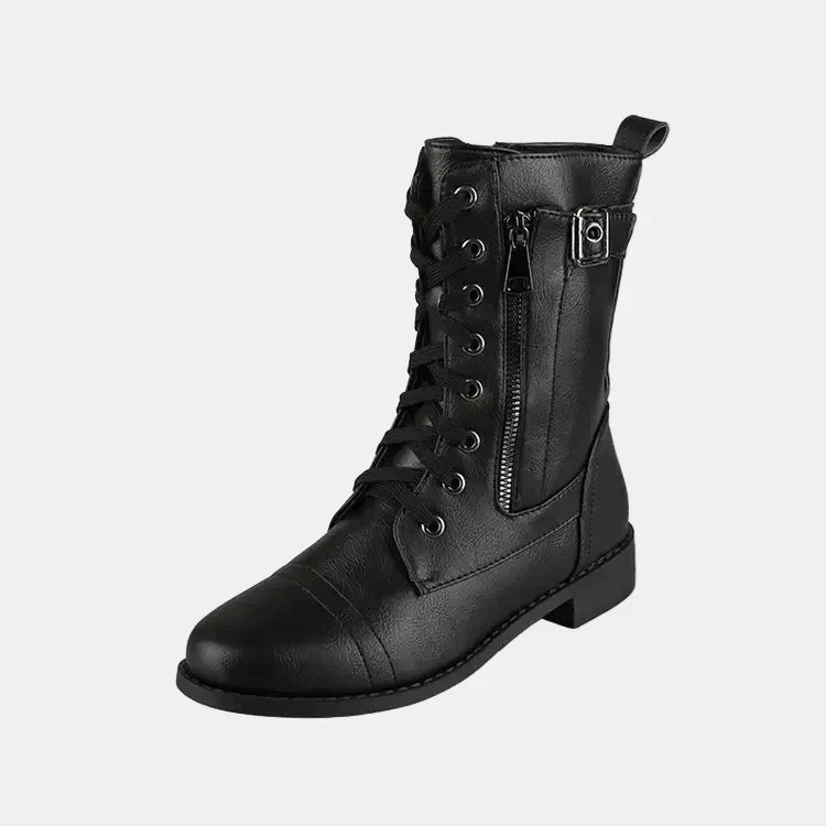Damskie skórzane buty okrągłe na jesień (5)