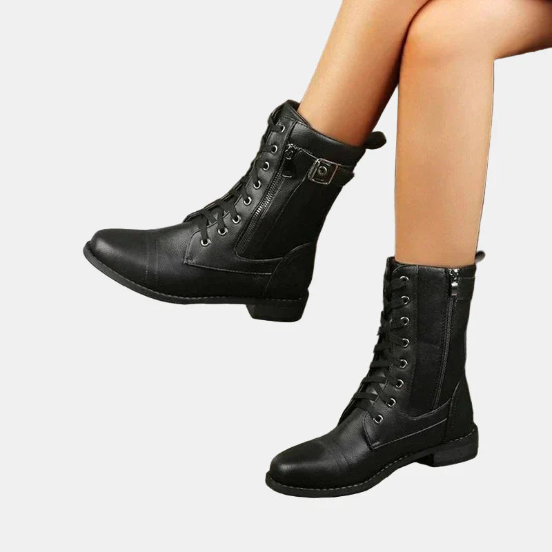 Damskie skórzane buty okrągłe na jesień w kolorze Czarny