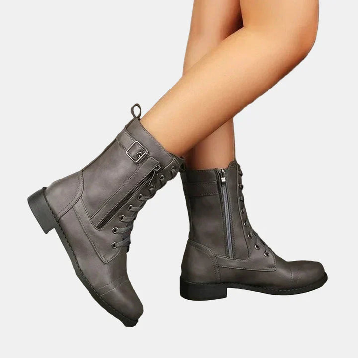 Damskie skórzane buty okrągłe na jesień w kolorze Szary