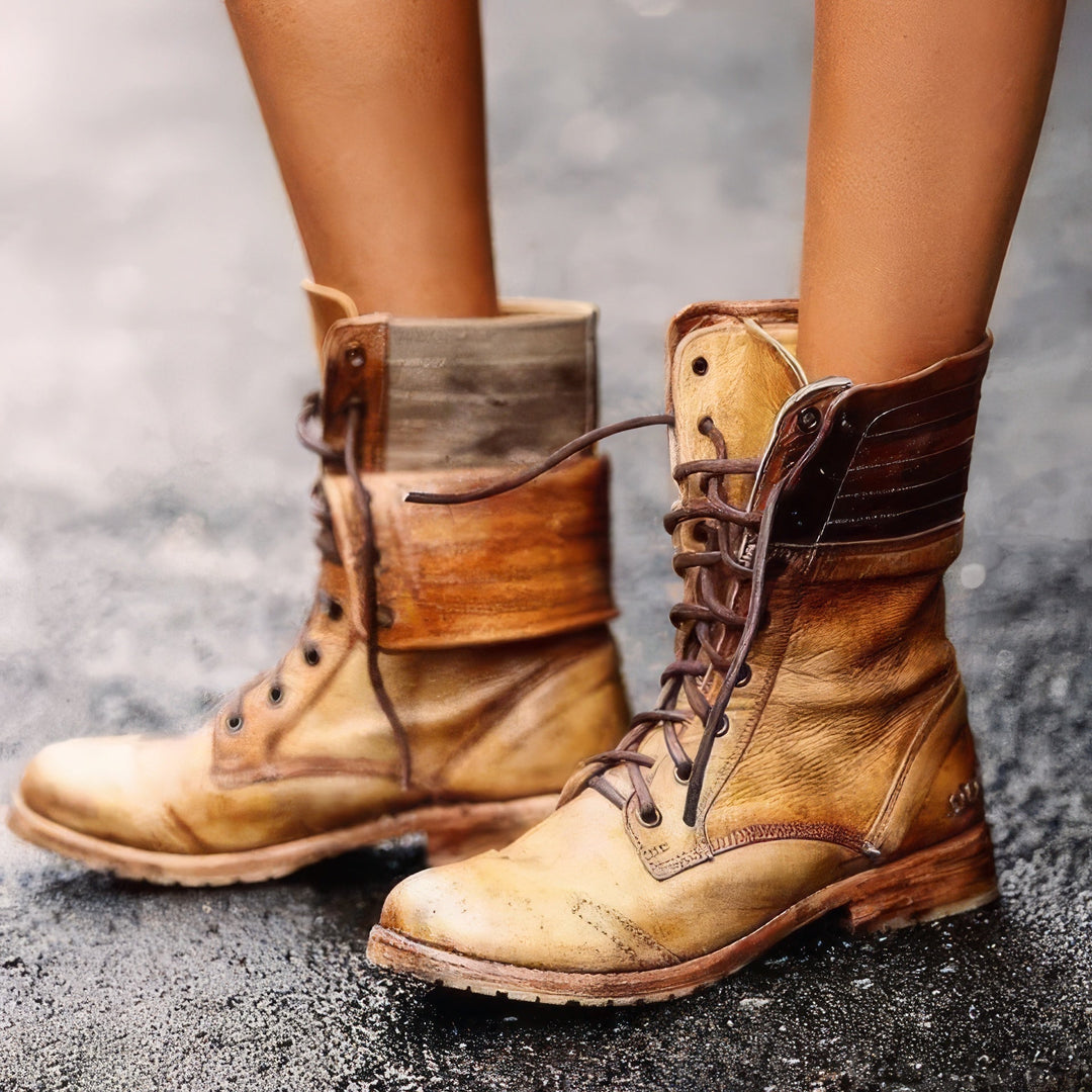 Damskie skórzane buty retro na zimę w kolorze Brązowy