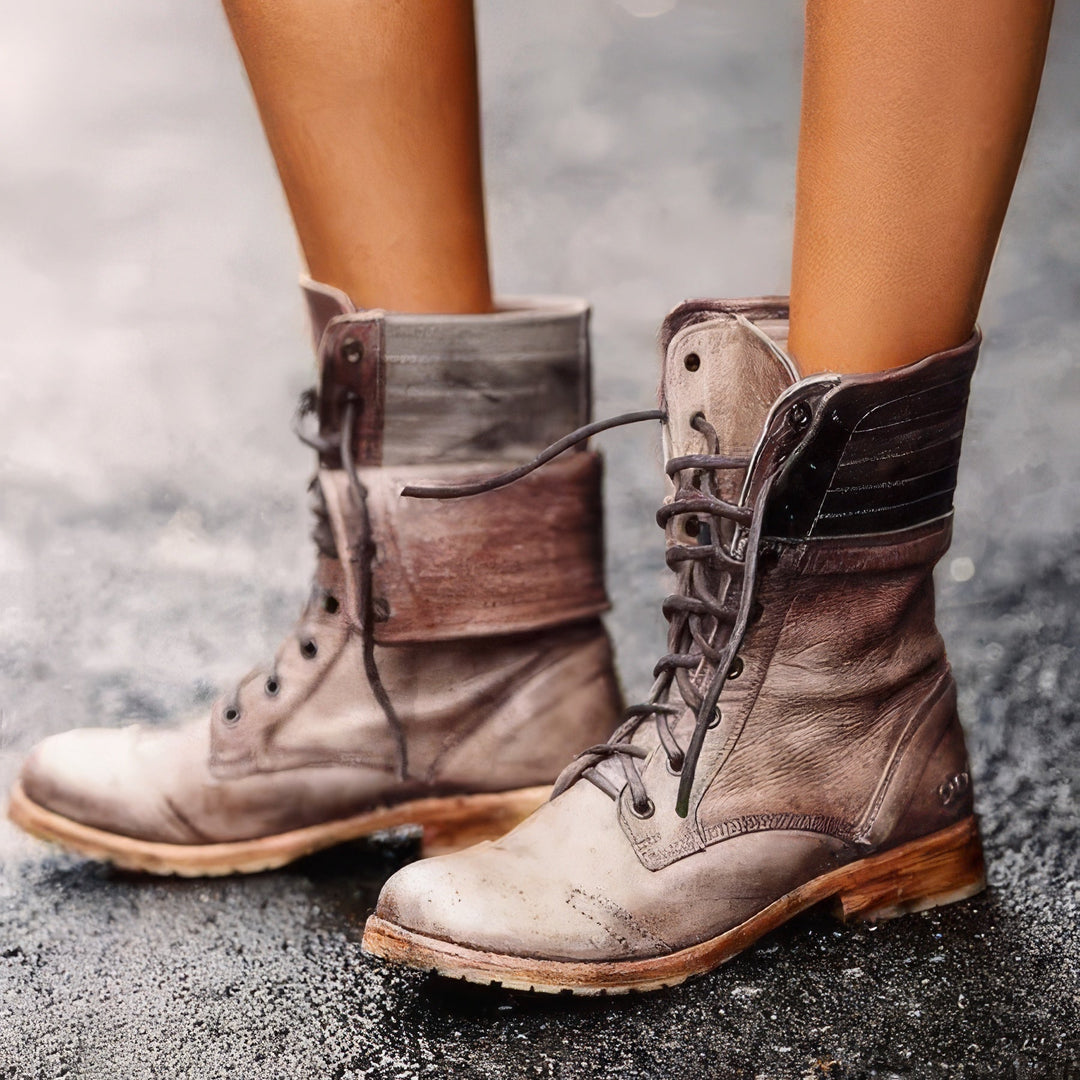 Damskie skórzane buty retro na zimę w kolorze Ciemny Brązowy