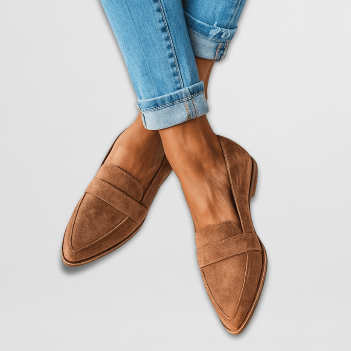 Damskie szpiczaste loafery do biura w kolorze Khaki
