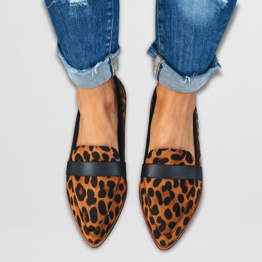 Damskie szpiczaste loafery do biura w kolorze Leopard