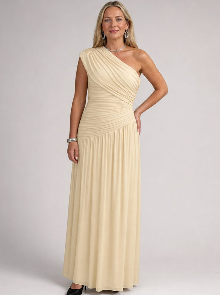 Draped Sequin Party Dress Maxi for Women in Beige