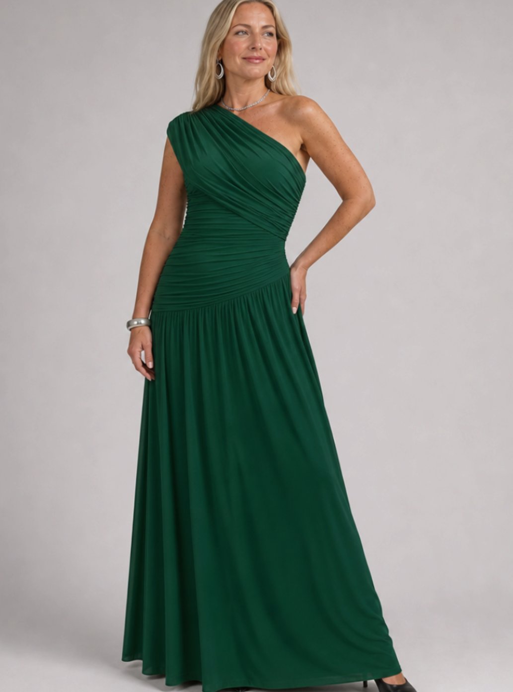 Draped Sequin Party Dress Maxi for Women in Dark green