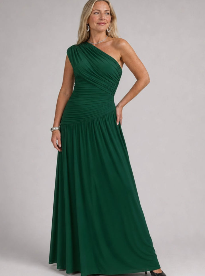 Draped Sequin Party Dress Maxi for Women in Dark green