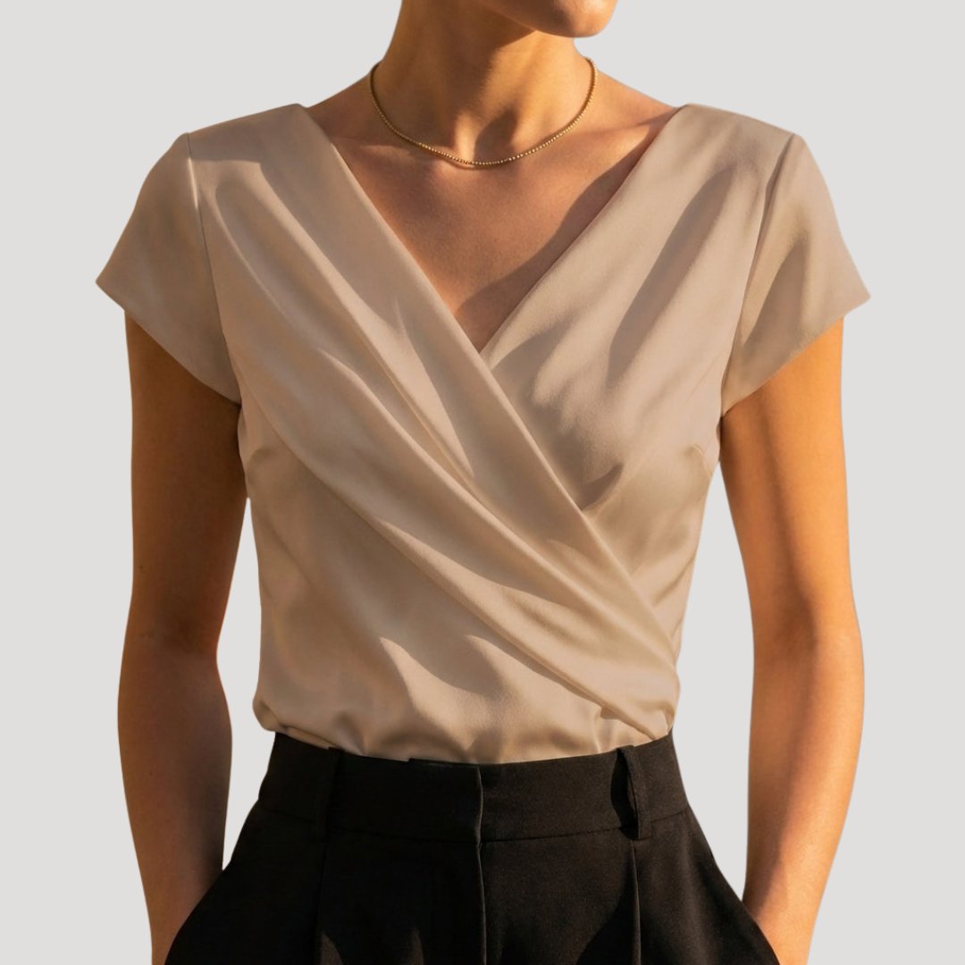 Elegancka damska bluzka modelująca na pracę w kolorze Khaki
