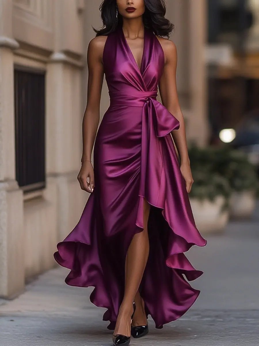 Elegancka sukienka zawijana na wesele w kolorze Fuchsia