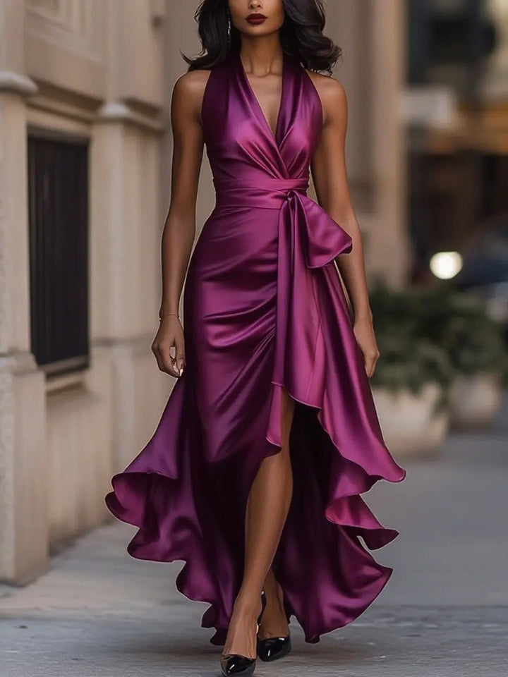 Elegancka sukienka zawijana na wesele w kolorze Fuchsia