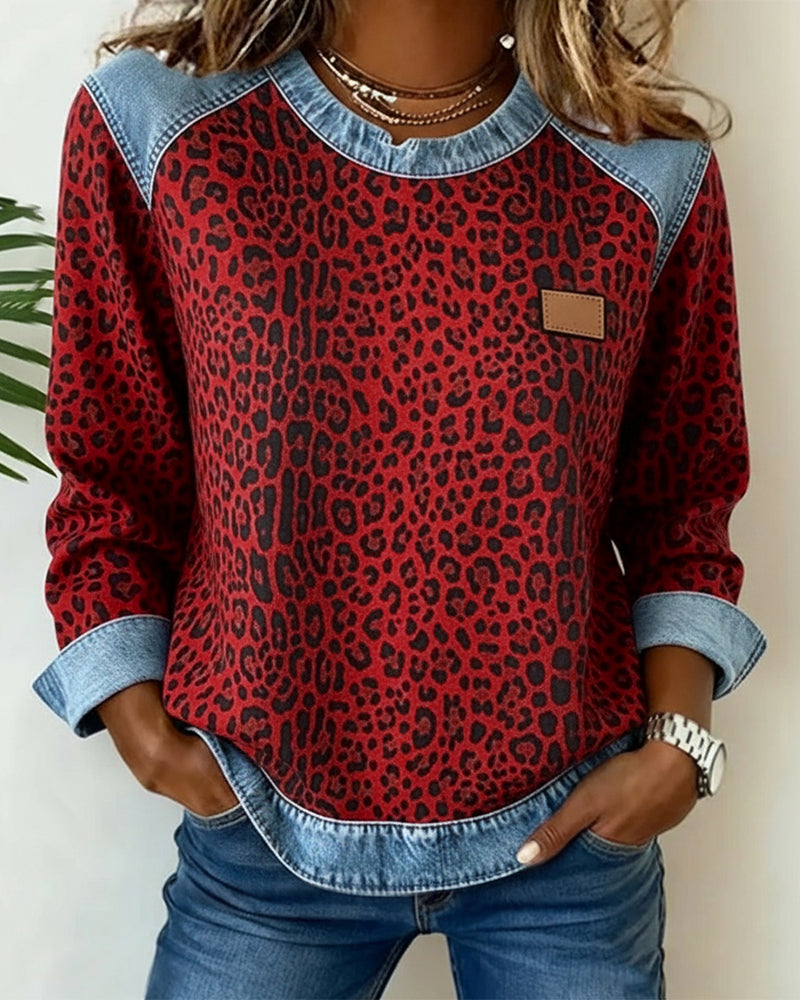 Elegancki damski leopardowy pullover w kolorze Czerwony