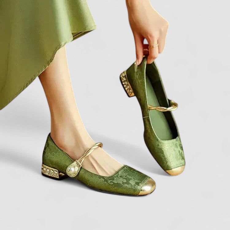 Eleganckie ortopedyczne Mary Jane buty w kolorze Zielony