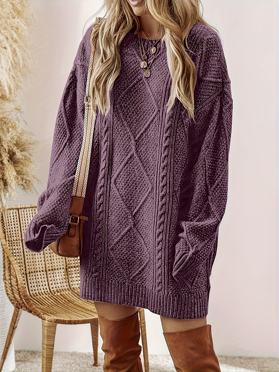 Elegant Cable-Knit Jumper Dress for Evenings (2)