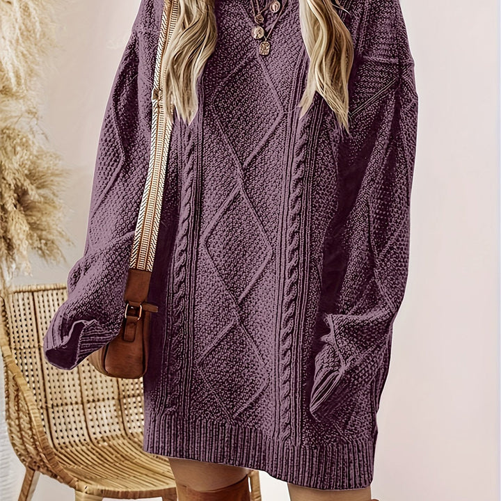 Elegant Cable-Knit Jumper Dress for Evenings in Purple