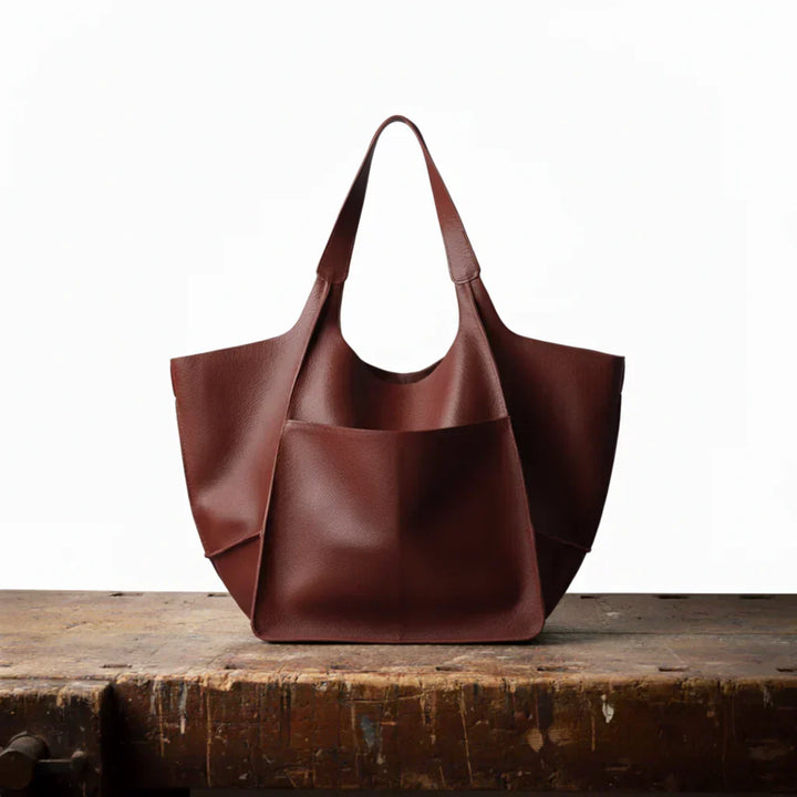 Elegant Everyday Tote Bag in Vintage Leather in Burgundy