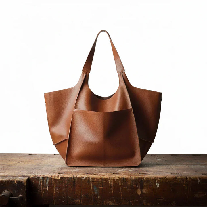 Elegant Everyday Tote Bag in Vintage Leather in Light Brown