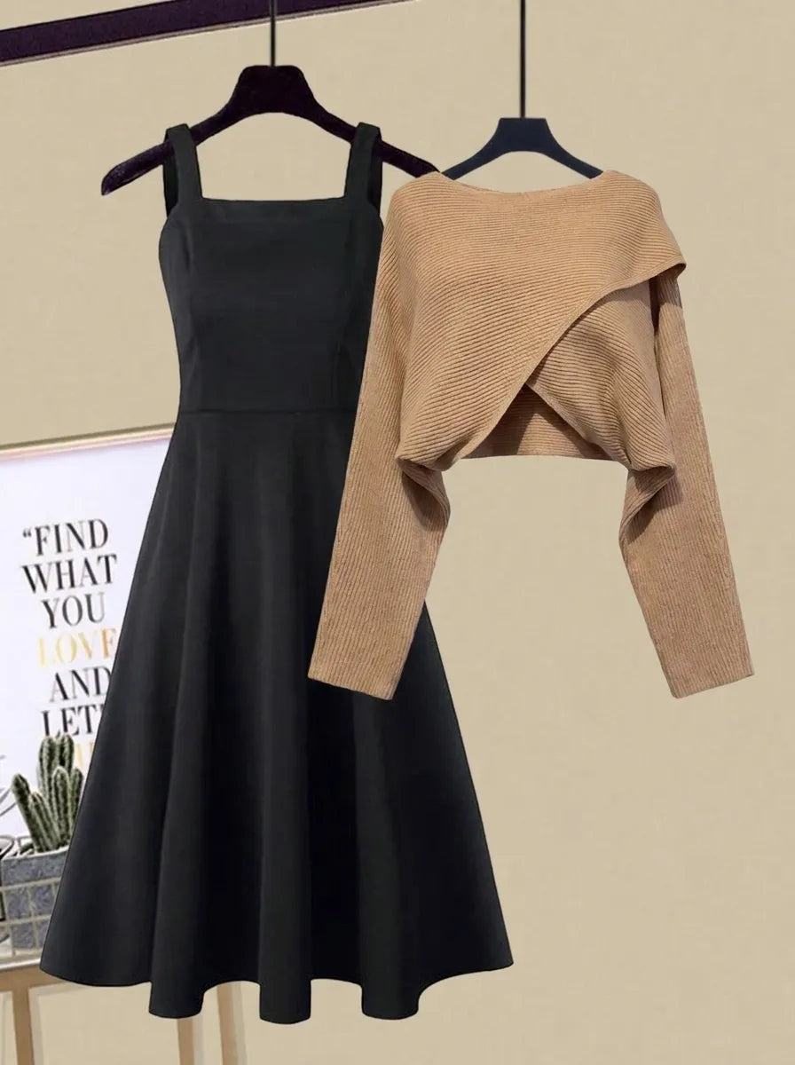 Elegant Women's A-Line Jumper Dress in Brown