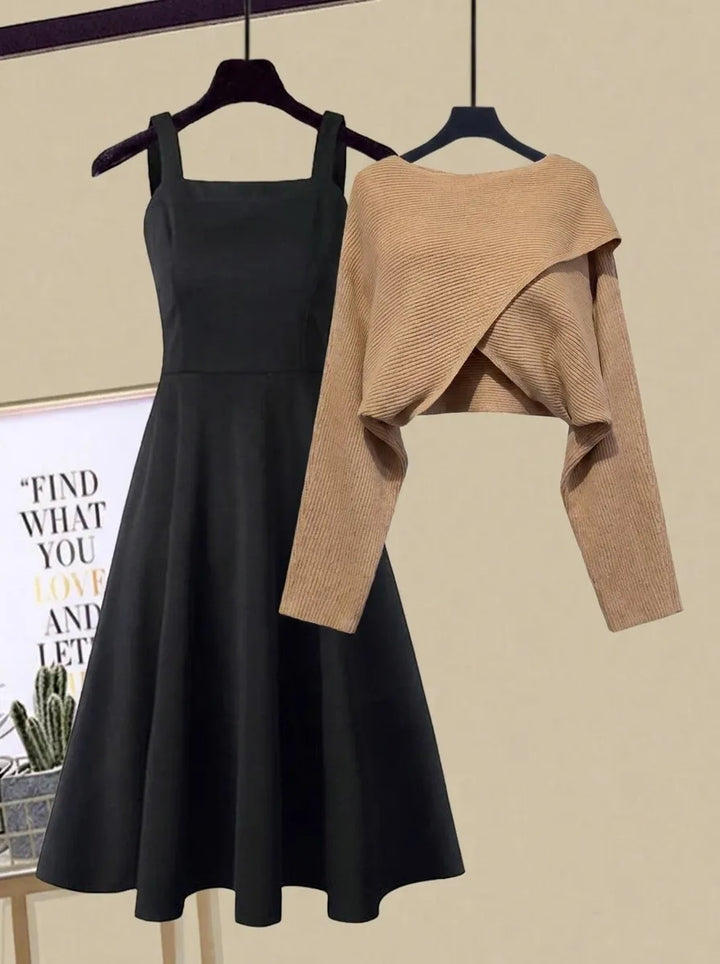 Elegant Women's A-Line Jumper Dress in Brown